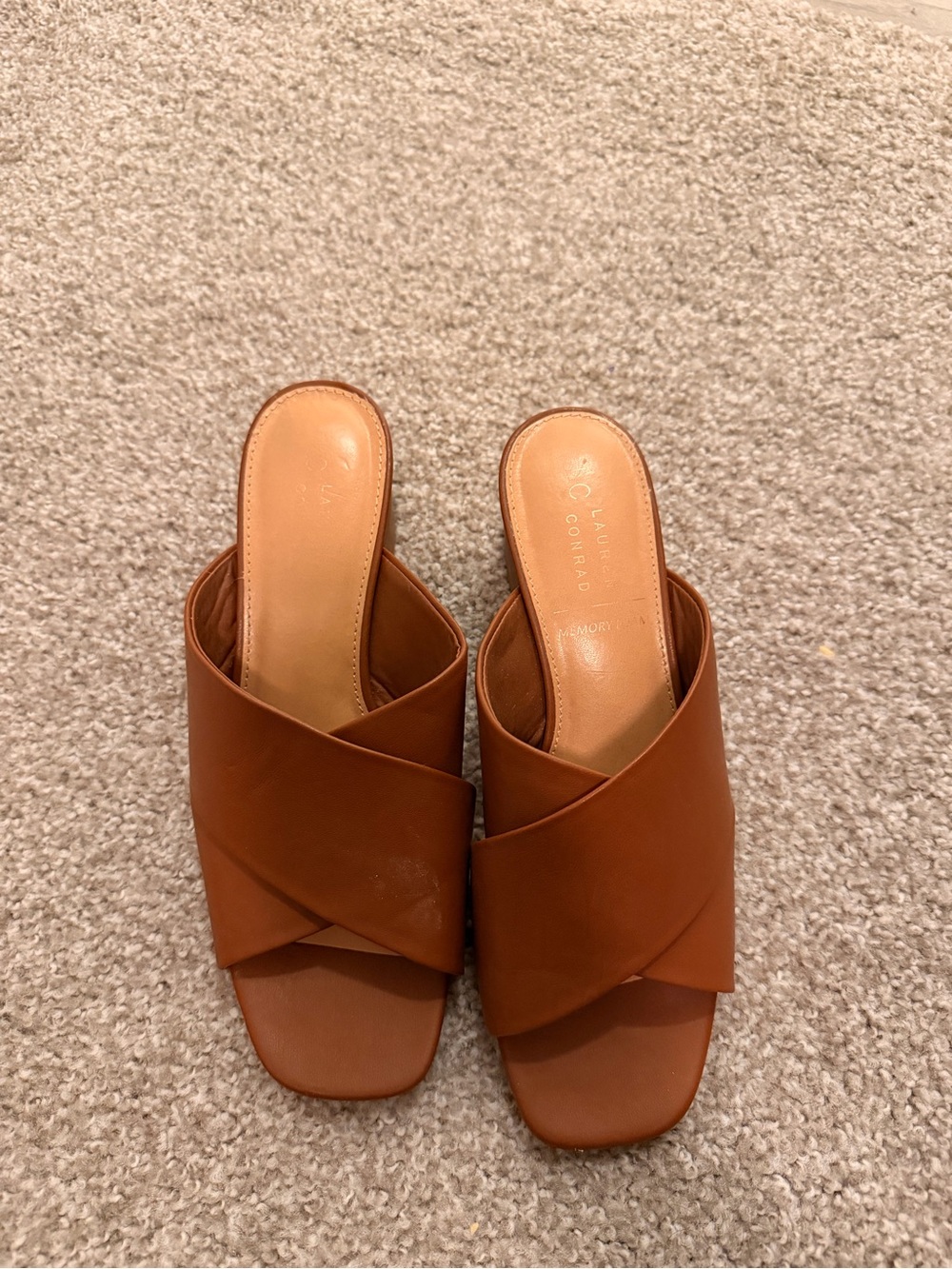 LC Lauren Conrad Brown Crossover Slide Mules